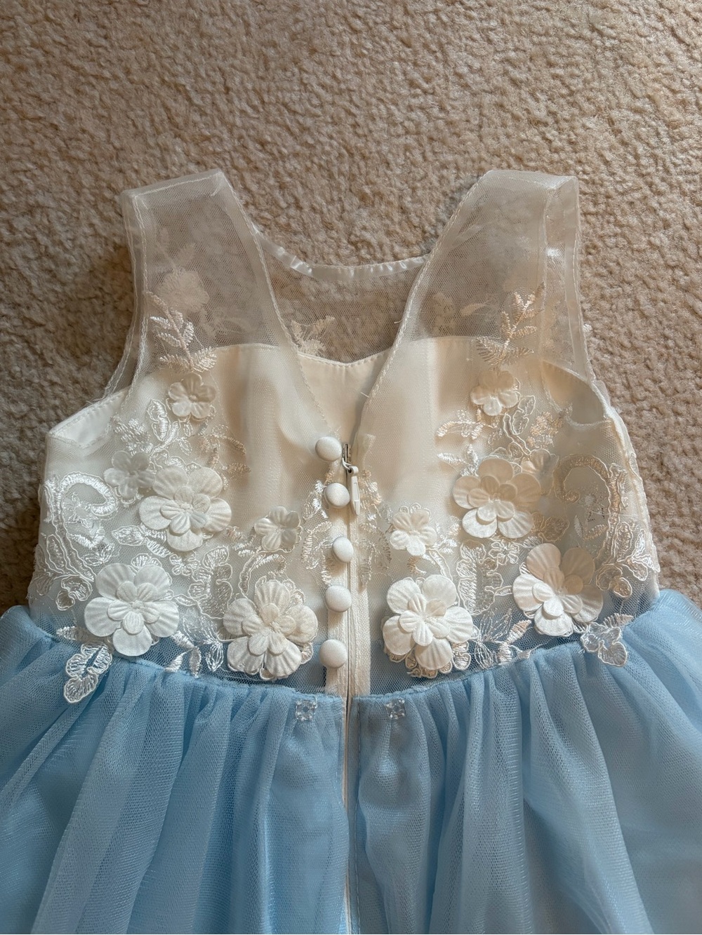 Azazie White and Light Blue Floral Appliqué Tulle Dress for Girls Flower Girl - Picture 9 of 16